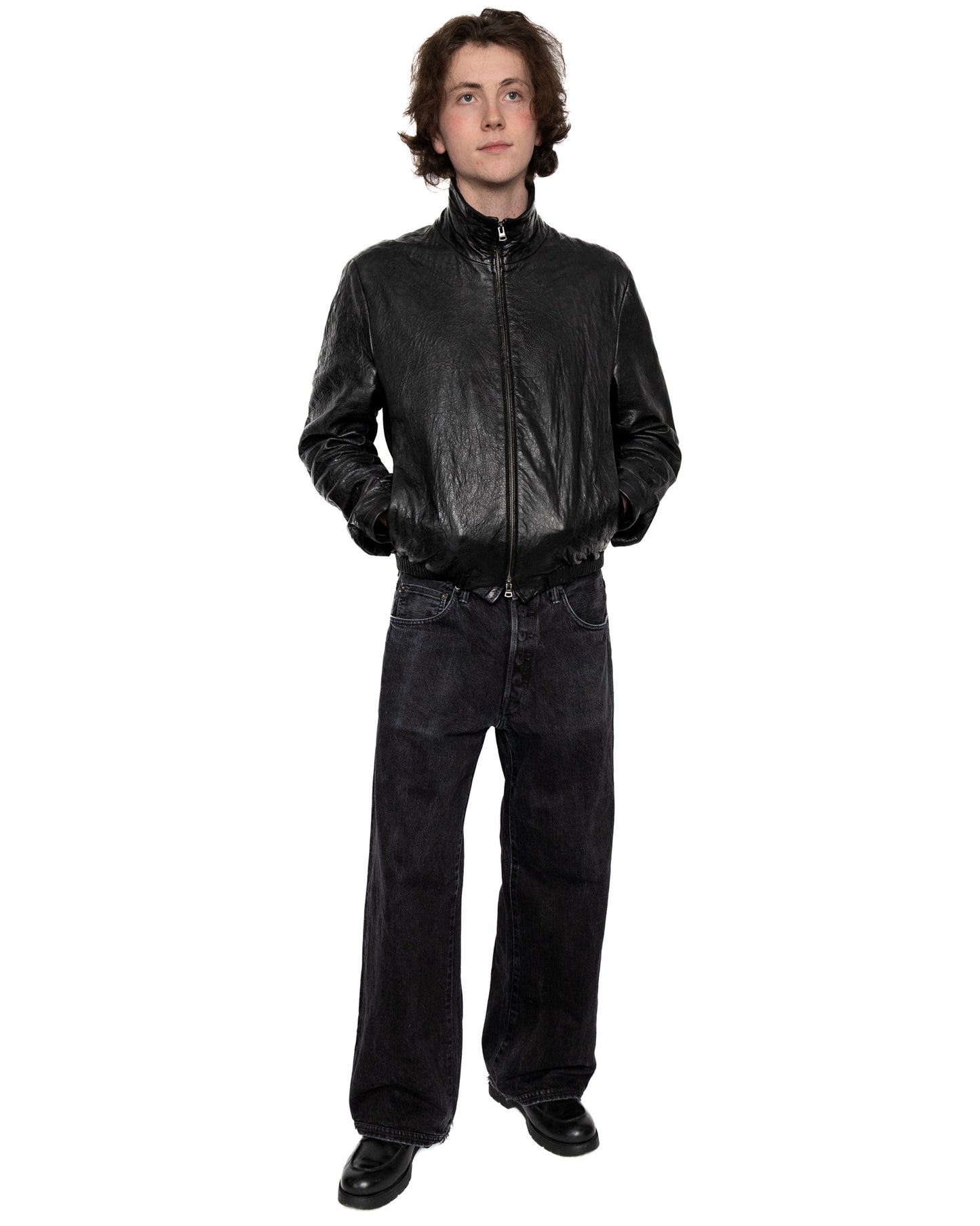 Distressed lambskin moto jacket